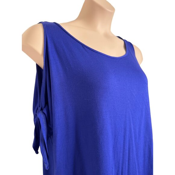Green Envelope Royal Blue Cold Shoulder Size 1X Short Sleeve Tee Shirt Top NWT - Picture 7 of 10